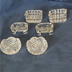 6 Antique EAPG Open Salt Cellars, Three Separate Sets Pressed Glass 1880s/1890s